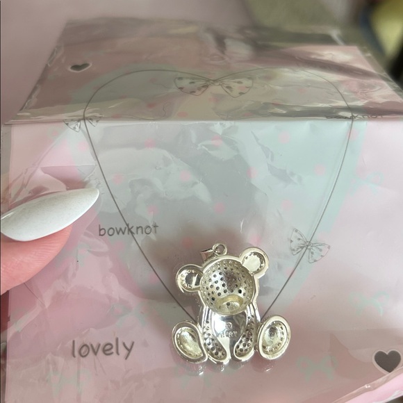 Silver Teddy Bear Pendant Necklace - Picture 2 of 2